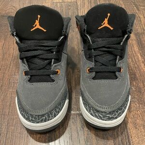 Kids AIR JORDAN 3 RETRO in black and grey. Size 12C. Worn 2-3 times. No box.